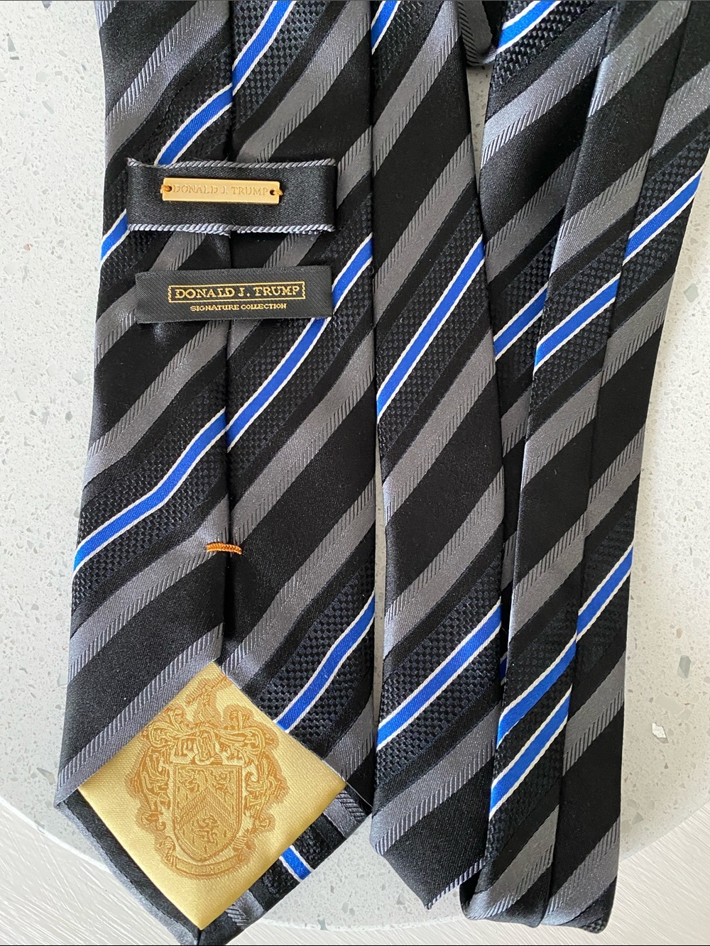 Donald Trump Black & Gray Stripe Tie with Blue Accent